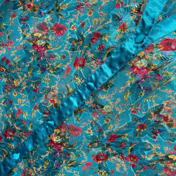 Vtg 90s VICTORIA'S SECRET Sheer Foral Button Down Sleep Shirt Small Teal Jewel - Picture 5 of 8